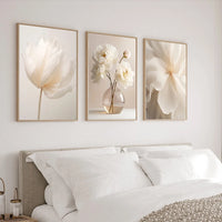 Nordic Beige Peony Floral Canvas Wall Art - Frameless Botanical Print