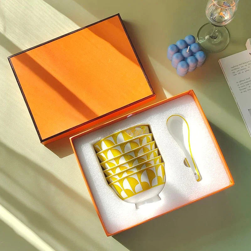 Geometric Bone China Dinner Plate Set - Elegant European Tableware