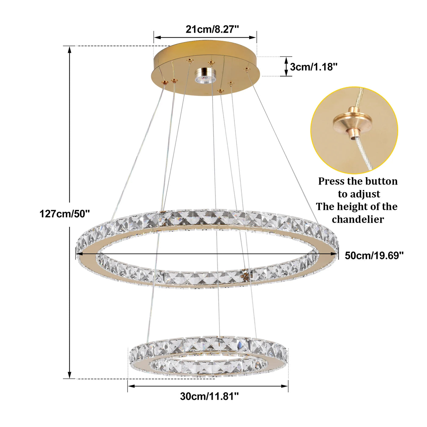 Remote Control Crystal Pendant Chandelier - Smart LED Hanging Light