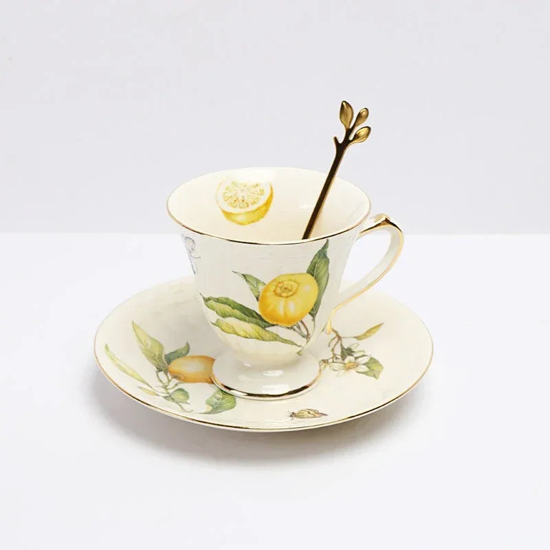 Lemon Pattern Ceramic Dinner Plate - Elegant European Tableware