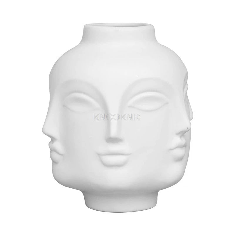 Nordic Face Ceramic Vase - Artistic White Decorative Accent