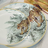 European Jungle Dinnerware Set - Ceramic Steak Plate and Coffee Cup Collection