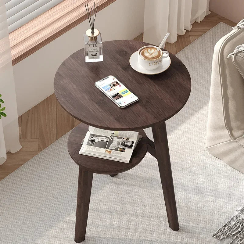 Solid Wood Round Side Table - Movable Living Room Accent Table