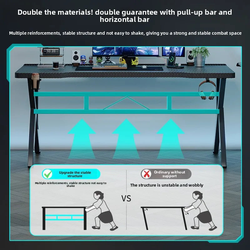 Gaming Desk with Monitor Stand - Carbon Fiber Textured Computer Table