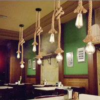 Retro Hemp Rope Pendant Light - Vintage Industrial Hanging Lamp