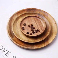 Wooden Round Serving Platter - Rustic Pizza and Dessert Tray
