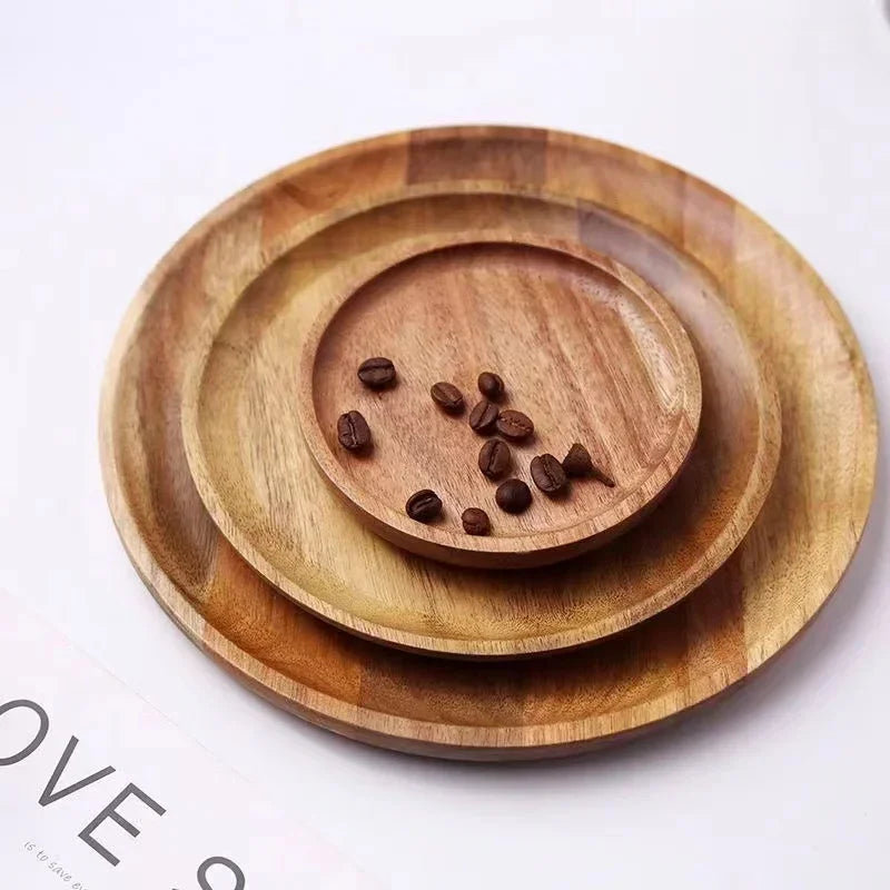 Wooden Round Serving Platter - Rustic Pizza and Dessert Tray