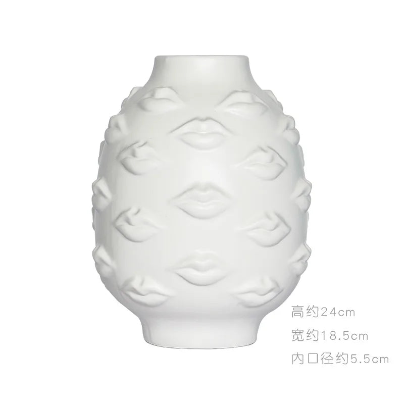 Nordic Face Ceramic Vase - Artistic White Decorative Accent