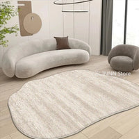 Cream Irregular Oval Area Rug - Soft Plush Bedroom Carpet