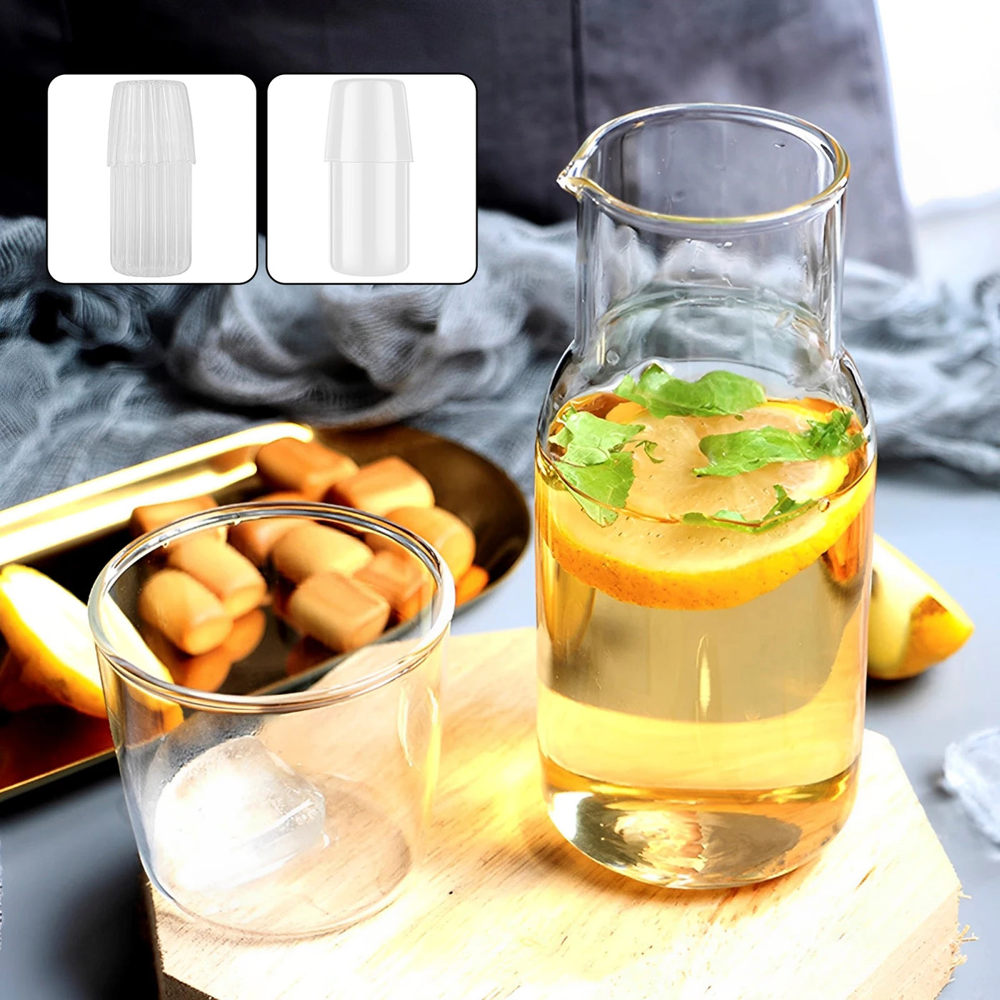 Glass Bedside Water Carafe Set - Elegant Bottle with Drinking Cup