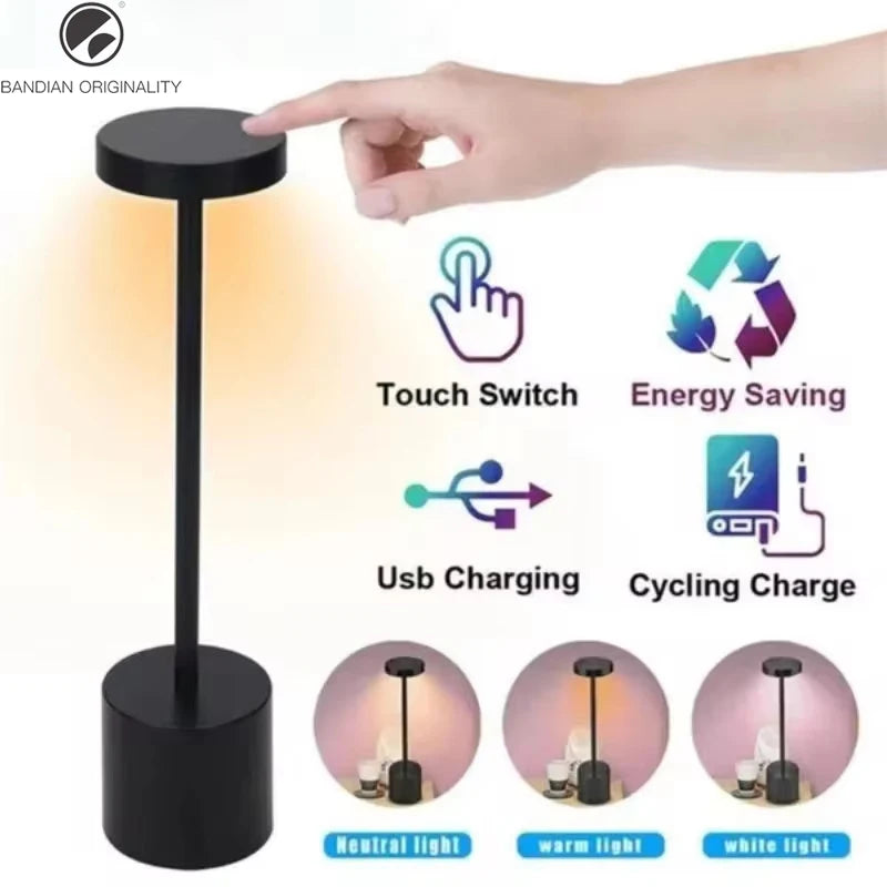 Portable Touch LED Table Lamp - USB Rechargeable Wireless Light