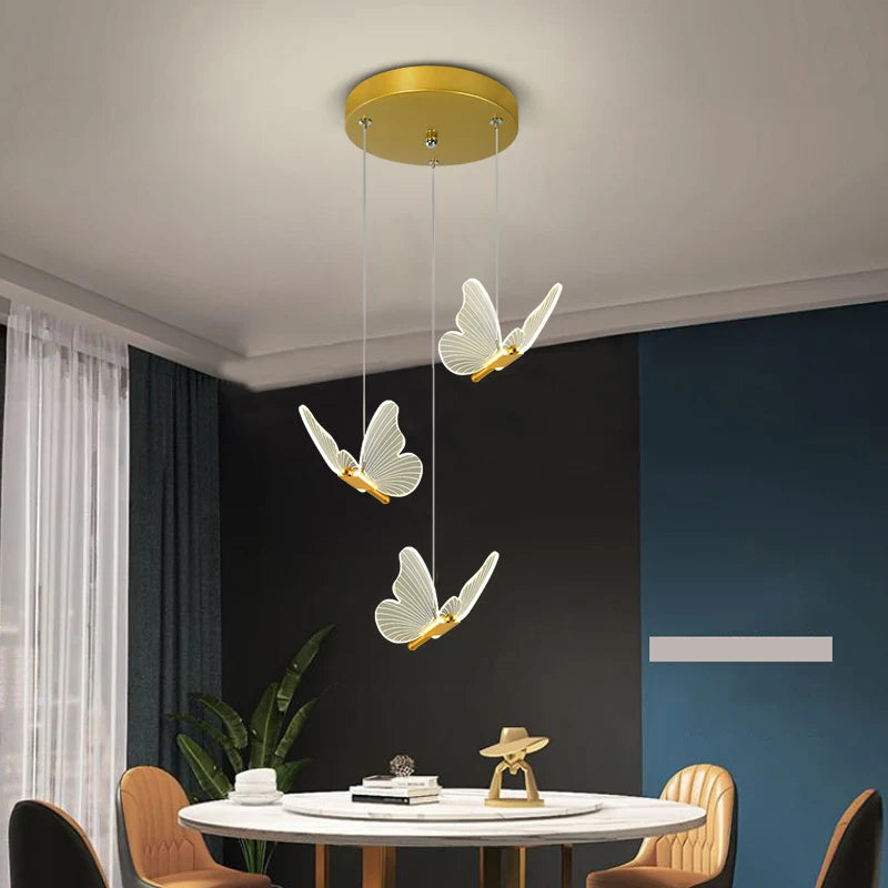 Three-Head Butterfly Pendant Light - Modern LED Chandelier