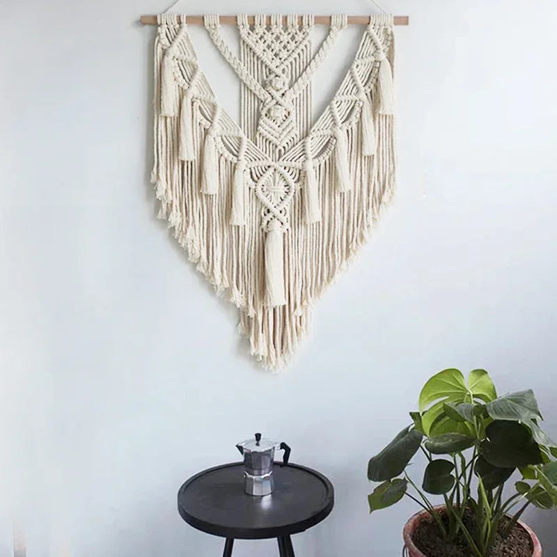Handwoven Boho Macrame Wall Hanging - Geometric Tapestry Decor