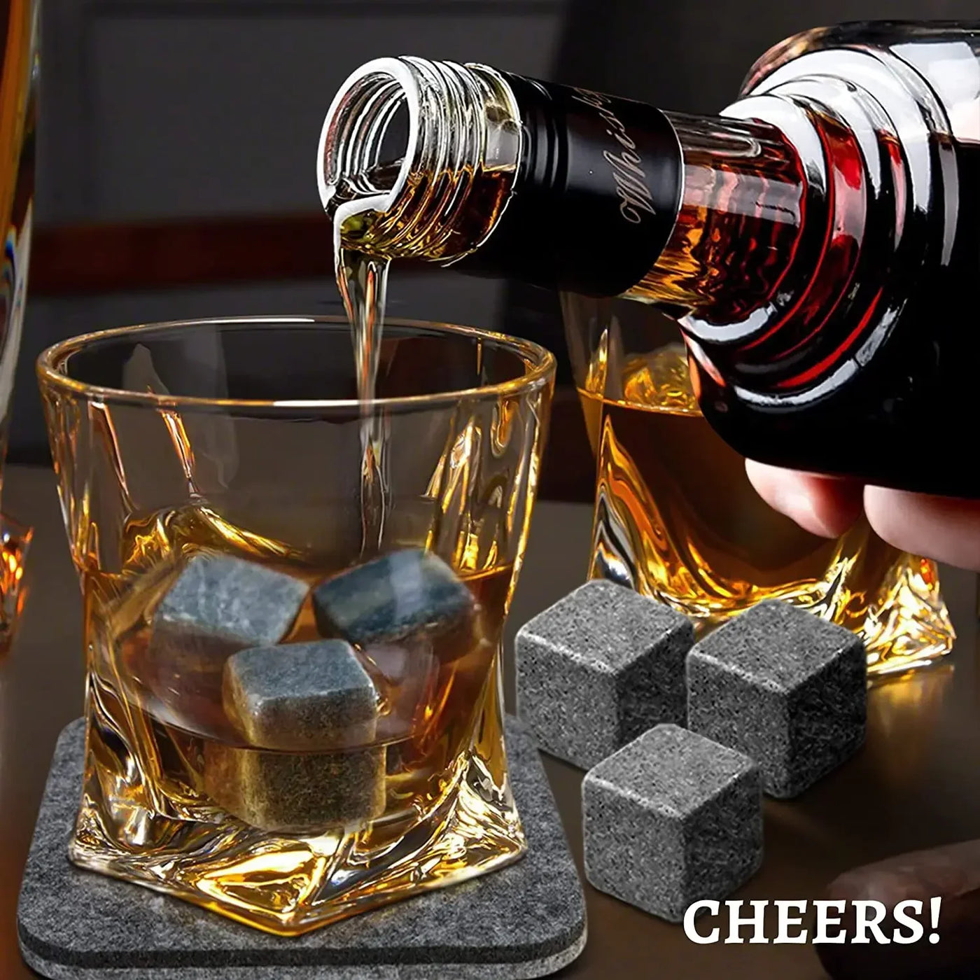 Reusable Whiskey Stones Set - 6-Piece Chilling Rocks with Pouch