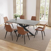 Extendable Grey Wood Dining Table Set - 6 Black Fabric Chairs