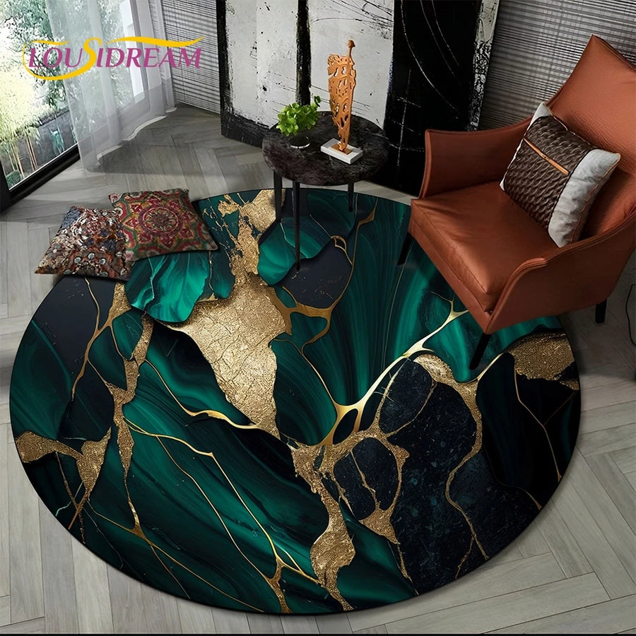 Luxury Marble Round Area Rug - Non-Slip Living Room Carpet