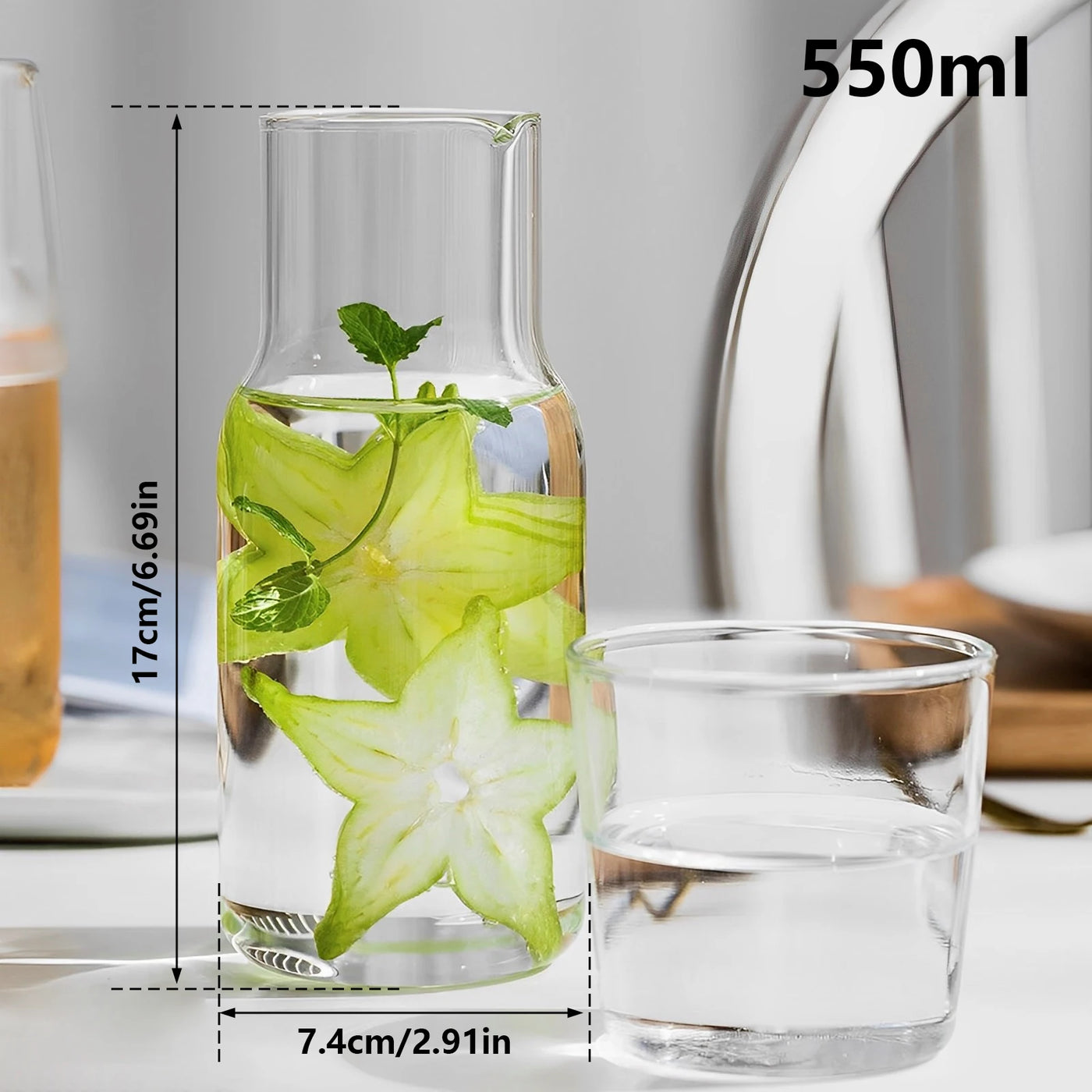 Glass Bedside Water Carafe Set - Elegant Bottle with Drinking Cup