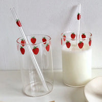 300ml Strawberry Glass Cup with Straw - Heat-Resistant Drinkware