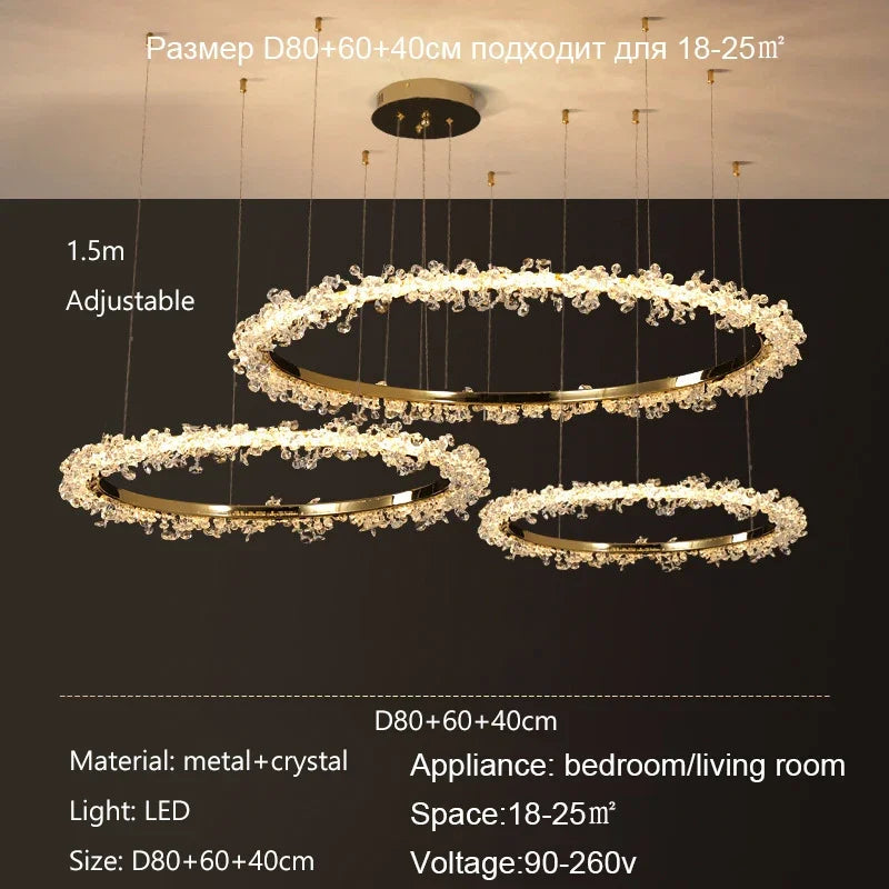 Dimmable Crystal Ring Chandelier - Modern LED Pendant Ceiling Light