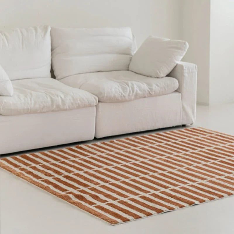Plaid Plush Area Rug - Soft Minimalist Living Room Carpet