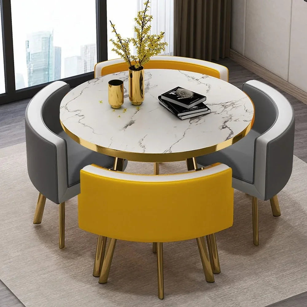 80cm Marble Round Dining Table Set - Modern Table with 4 Chairs