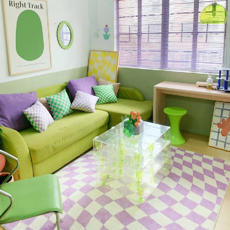 Retro Checkerboard Plush Area Rug - Soft Bedroom and Lounge Carpet