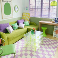 Retro Checkerboard Plush Area Rug - Soft Bedroom and Lounge Carpet