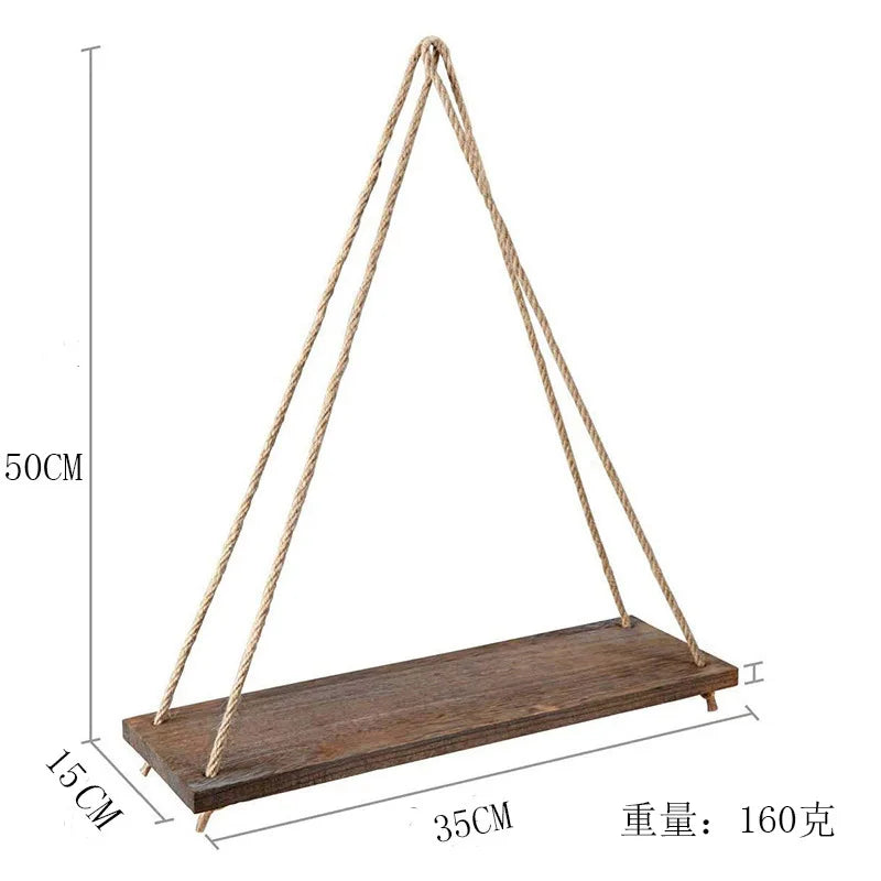 Wooden Rope Swing Floating Wall Shelf