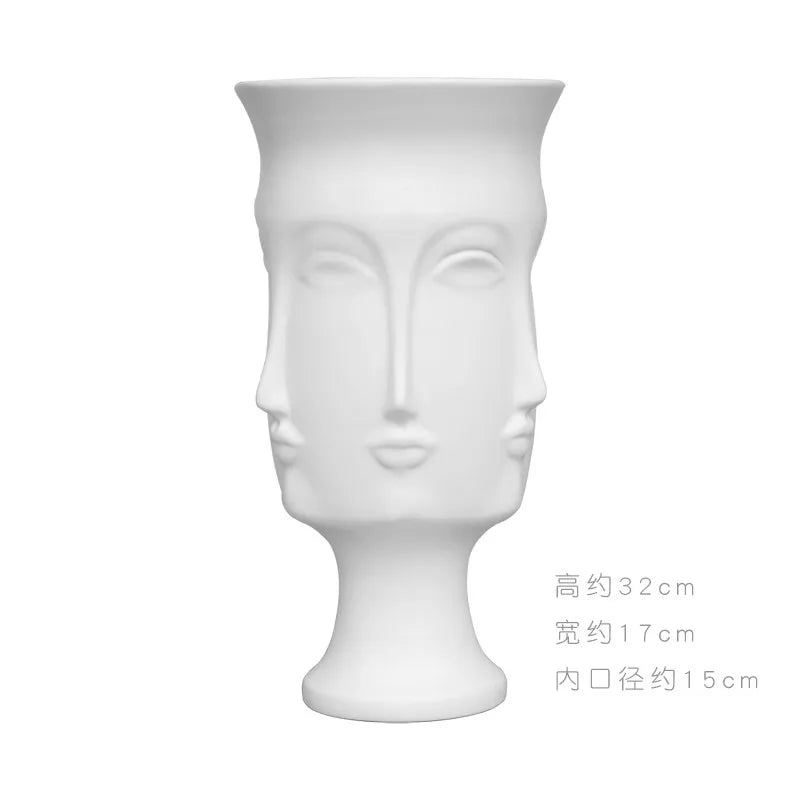 Nordic Face Ceramic Vase - Artistic White Decorative Accent