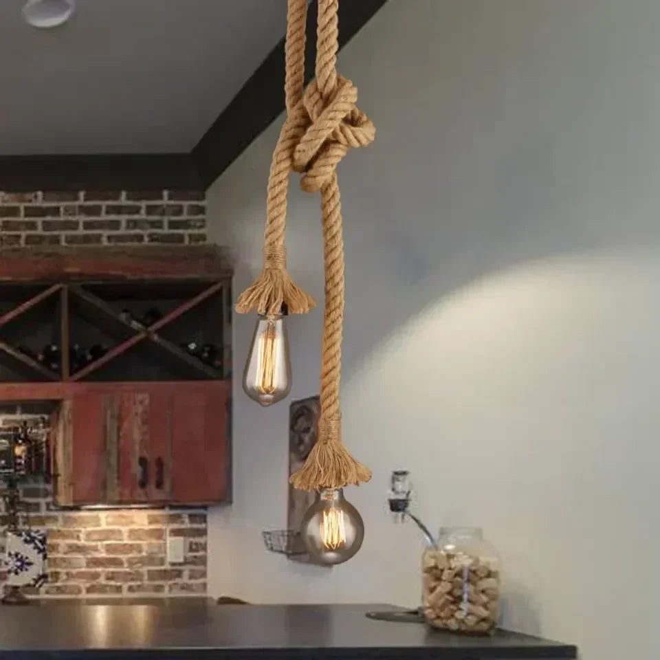 Retro Hemp Rope Pendant Light - Vintage Industrial Hanging Lamp