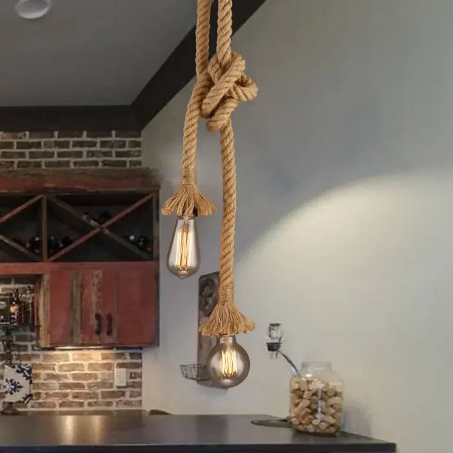 Retro Hemp Rope Pendant Light - Vintage Industrial Hanging Lamp