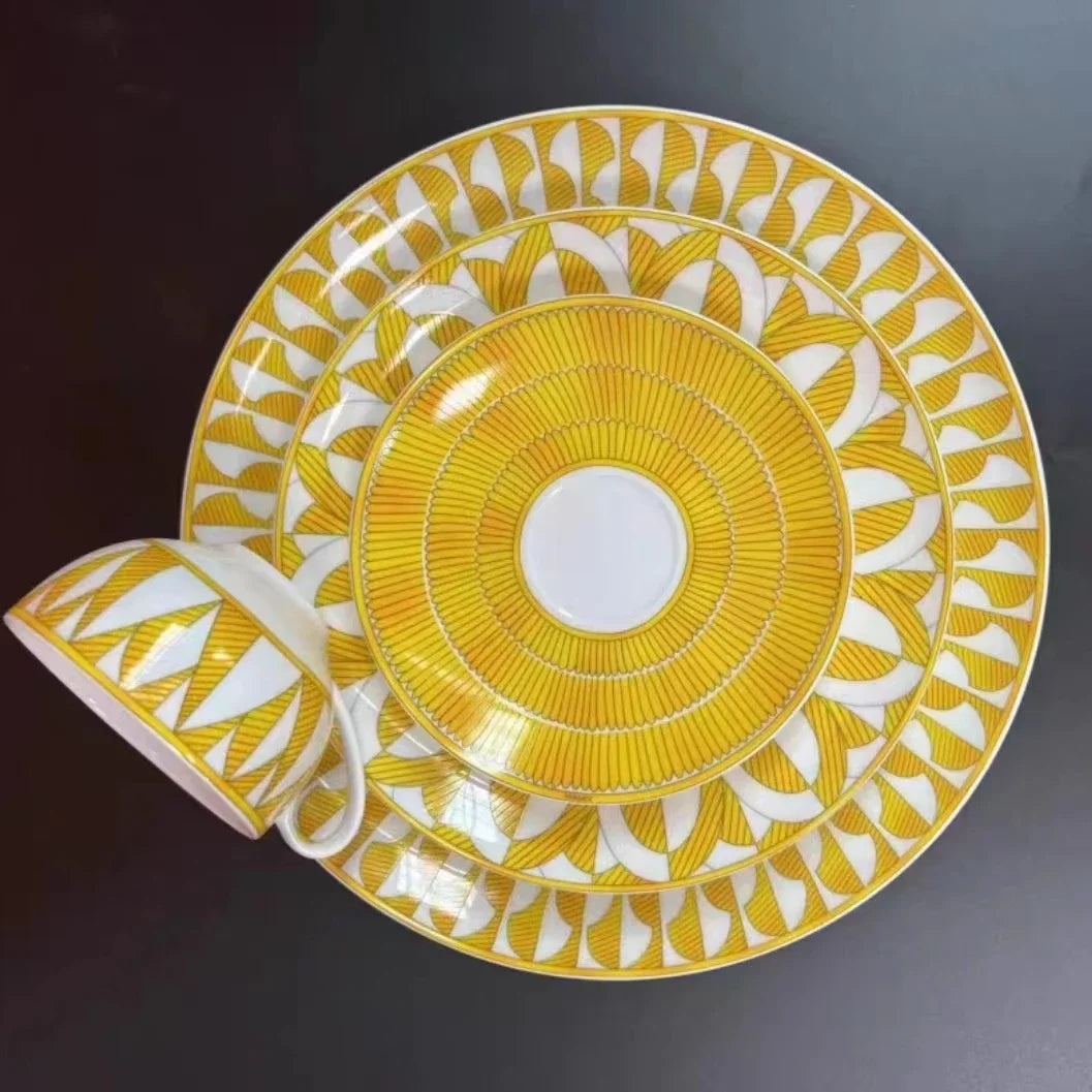 Geometric Bone China Dinner Plate Set - Elegant European Tableware