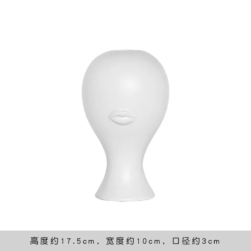 Nordic Face Ceramic Vase - Artistic White Decorative Accent