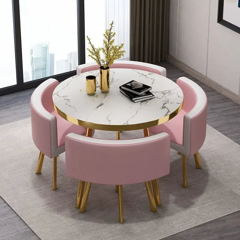 80cm Marble Round Dining Table Set - Modern Table with 4 Chairs