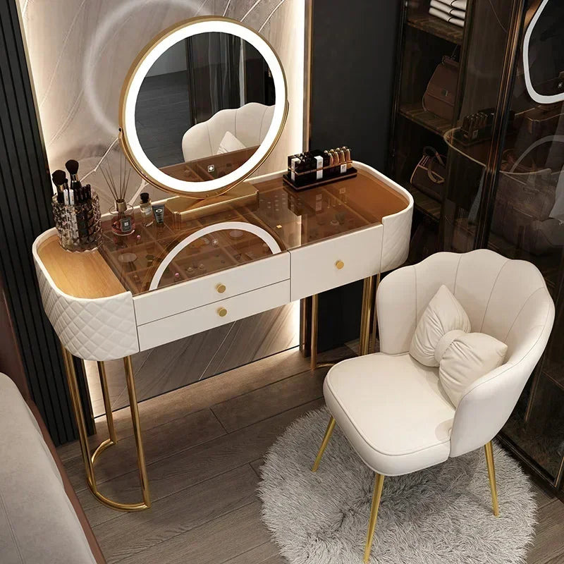 Luxury Makeup Vanity Desk - LED Mirror Dressing Table with Storage
