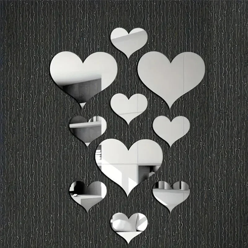 3D Love Heart Mirror Wall Stickers - Removable Acrylic Wall Decor