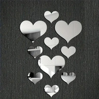 3D Love Heart Mirror Wall Stickers - Removable Acrylic Wall Decor