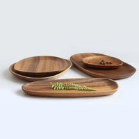 Walnut & Acacia Wooden Serving Plate - Irregular Oval Dinner Tray