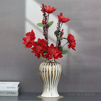 White Ceramic Vase with Gold Edge - Luxe Tabletop Flower Accent
