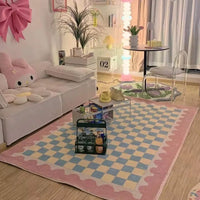 Retro Checkerboard Plush Area Rug - Soft Bedroom and Lounge Carpet