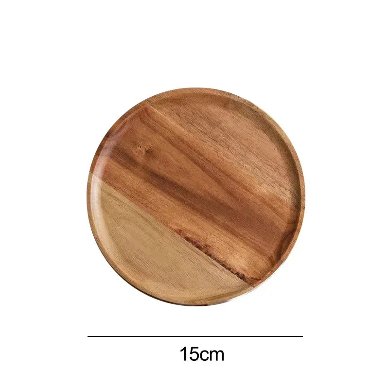 Wooden Round Serving Platter - Rustic Pizza and Dessert Tray
