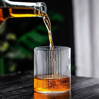 Japanese Vertical Pattern Glass Cup - Handmade Wine & Coffee Drinkware
