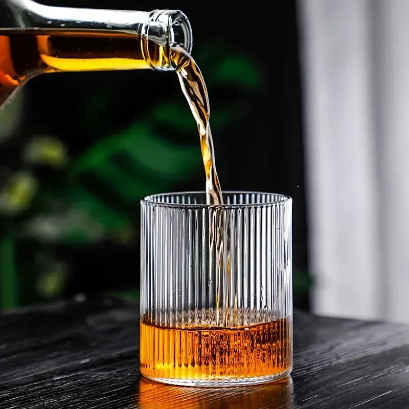 Japanese Vertical Pattern Glass Cup - Handmade Wine & Coffee Drinkware