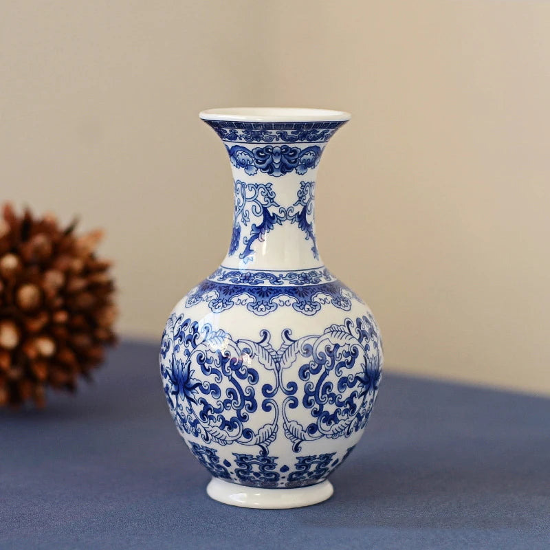 Blue and White Ceramic Flower Vase - Retro Wedding and Table Decor
