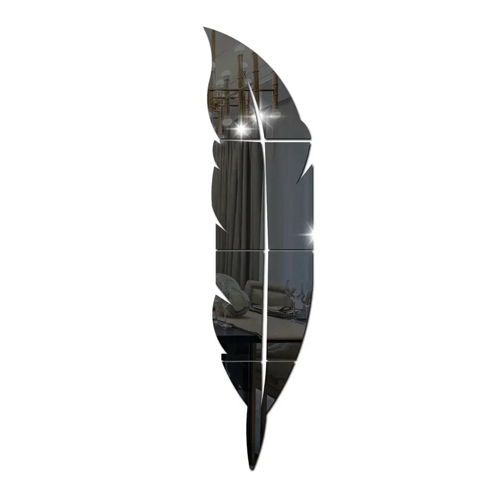 3D Feather Mirror Wall Stickers - Reflective DIY Room Decor