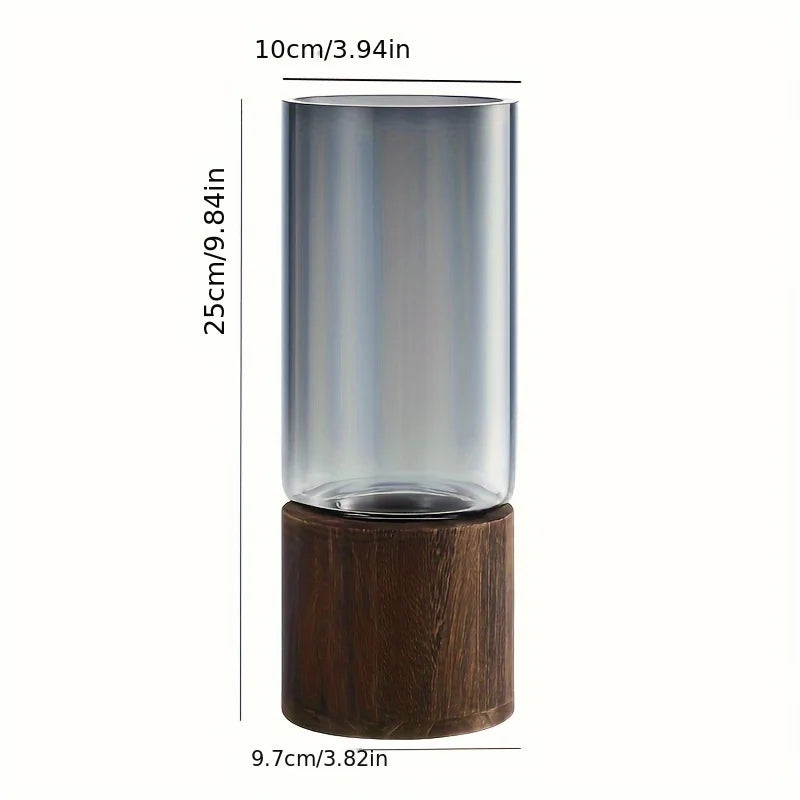 Elegant Glass Vase with Wooden Base - Modern Hydroponic Display