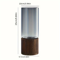 Elegant Glass Vase with Wooden Base - Modern Hydroponic Display