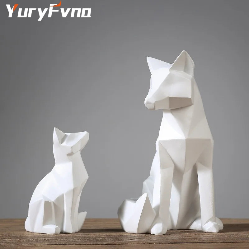 Geometric Fox Statue - Modern Resin Desktop Sculpture