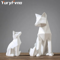 Geometric Fox Statue - Modern Resin Desktop Sculpture