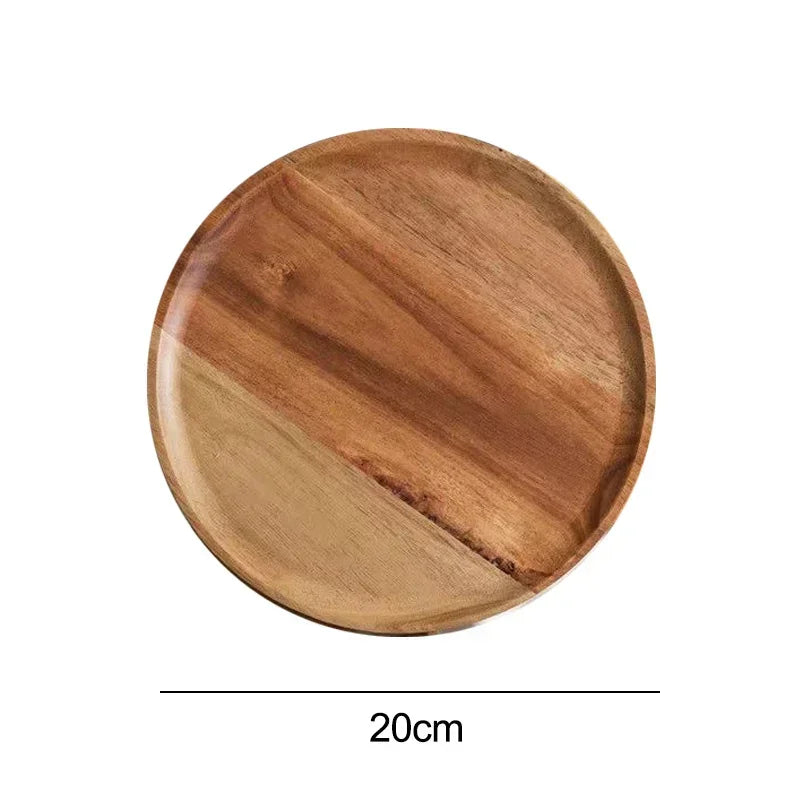 Wooden Round Serving Platter - Rustic Pizza and Dessert Tray